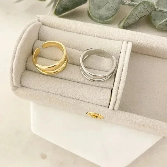 925 Sterling Silver Dainty Minimalist Ring Stackable Double Layer Ring Band - Picture 5 of 8